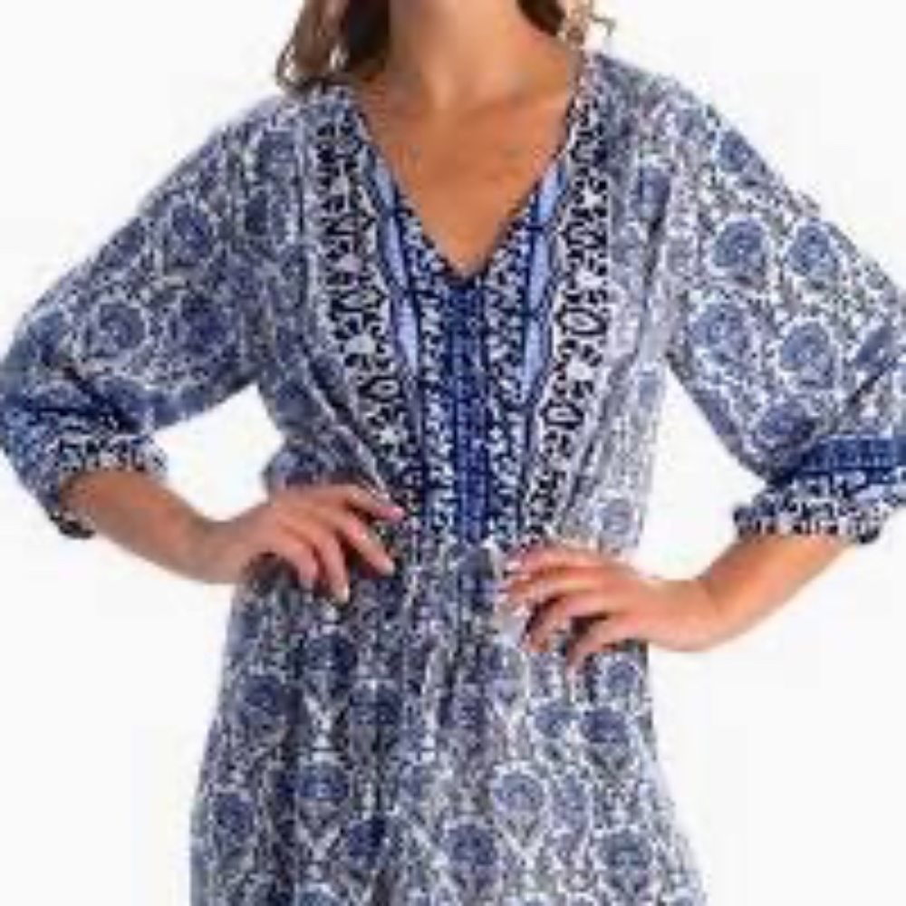 Walker and Wade Blue Printed Midi the Carrie dress XL $238 NWT